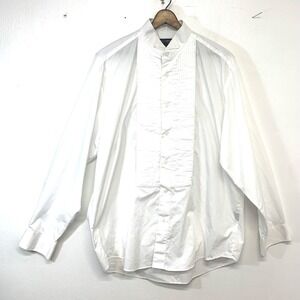 Umo Lorenzo Formal White Pleated Button Front  Shirt Men 16/ 16.5 Classic Event